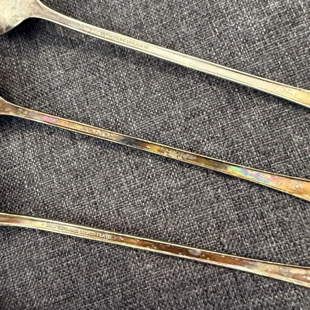 Vtg 6x New England Silver Plate Rosemary Long Iced Tea Spoons 8 1/4